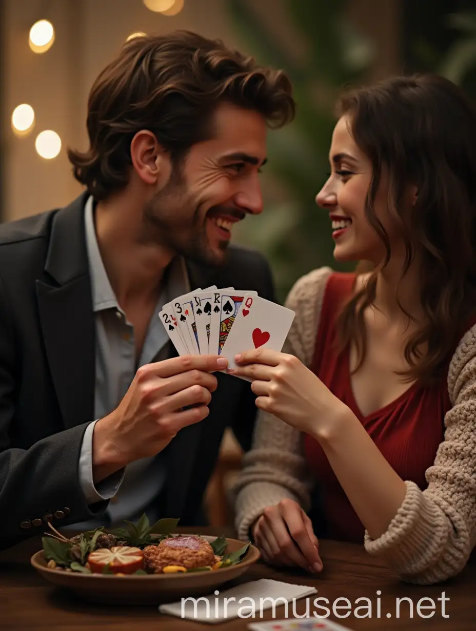 Couple Playing Cards Man and Woman Enjoying a Card Game Together