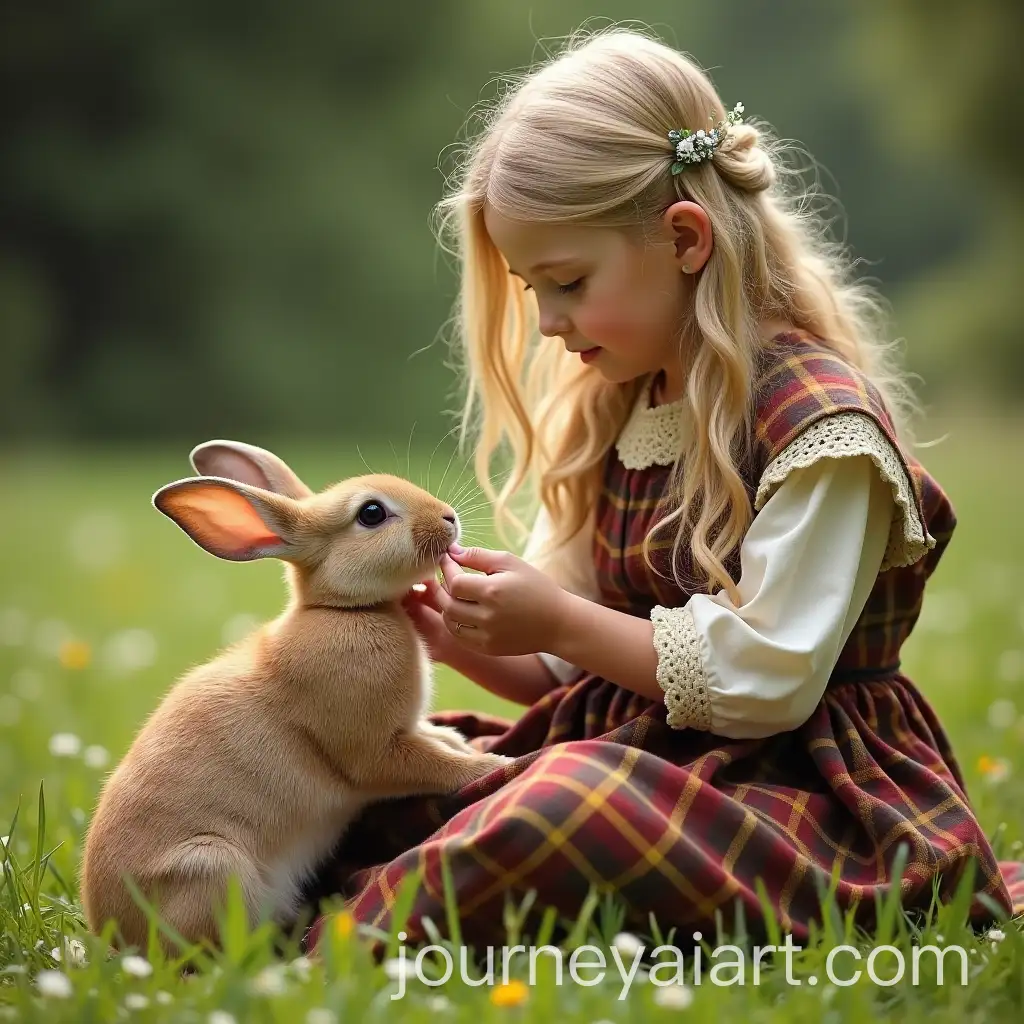 Young-Blonde-Girl-Feeding-Rabbit-with-Flower-in-Medieval-Peasant-Clothing