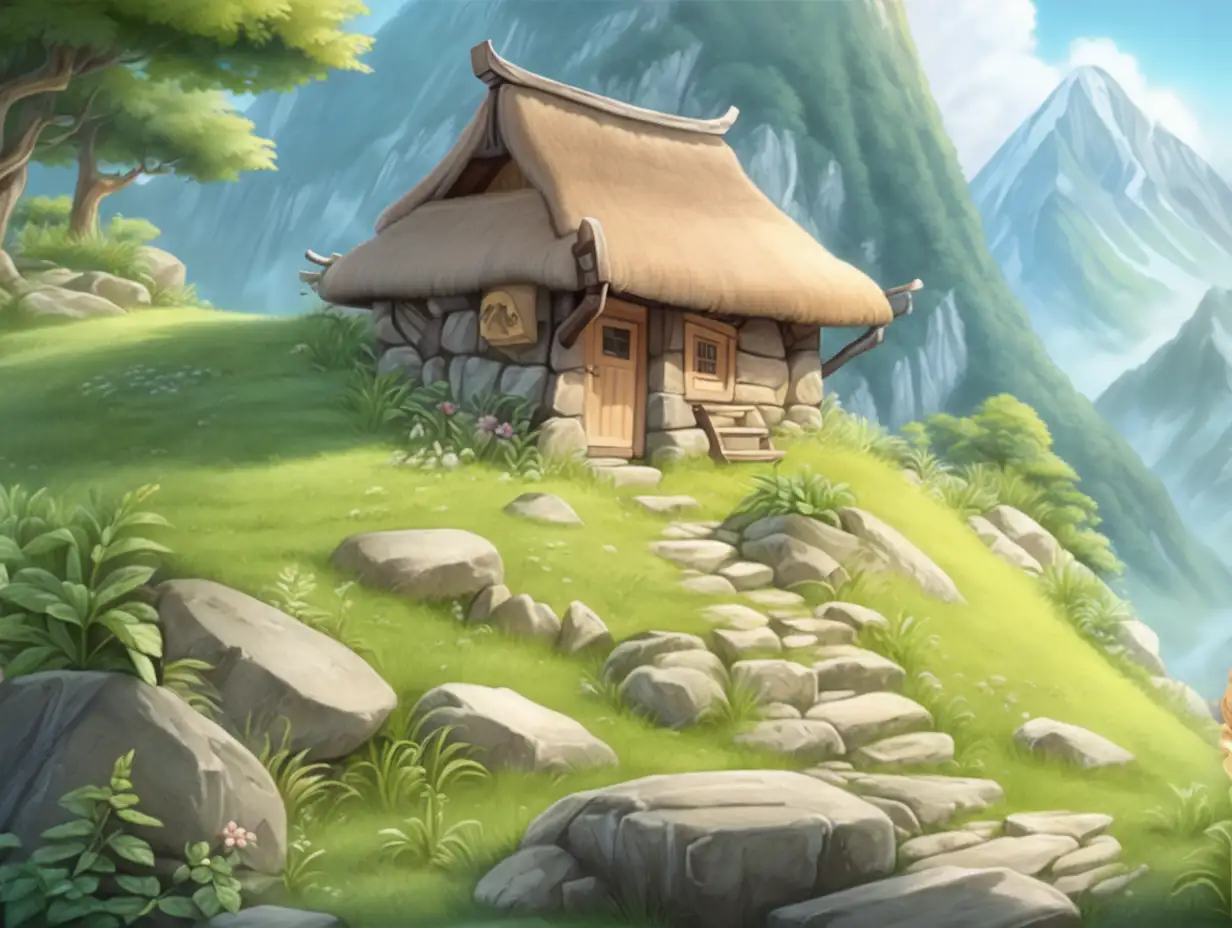 Hermits-Hut-atop-Mountain-in-Animated-Cartoon-Style