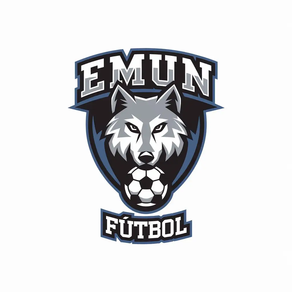 LOGO Design for EMUN Ftbol Wolf and Soccer Ball with Blue and Black Colors for Autonomous University of Coahuila Soccer Team