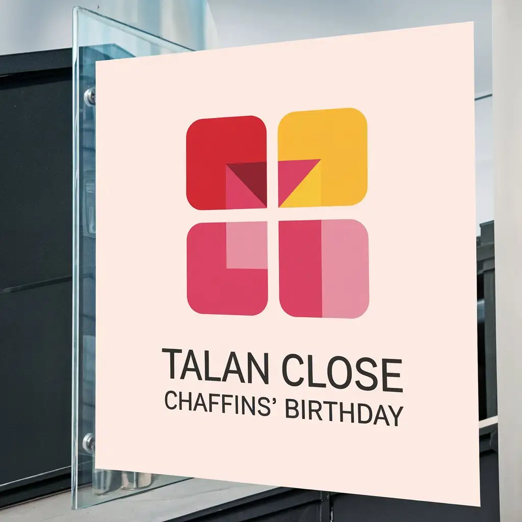 LOGO Design for Talan Close Chaffins Birthday Red Yellow Pink Squares on White Background