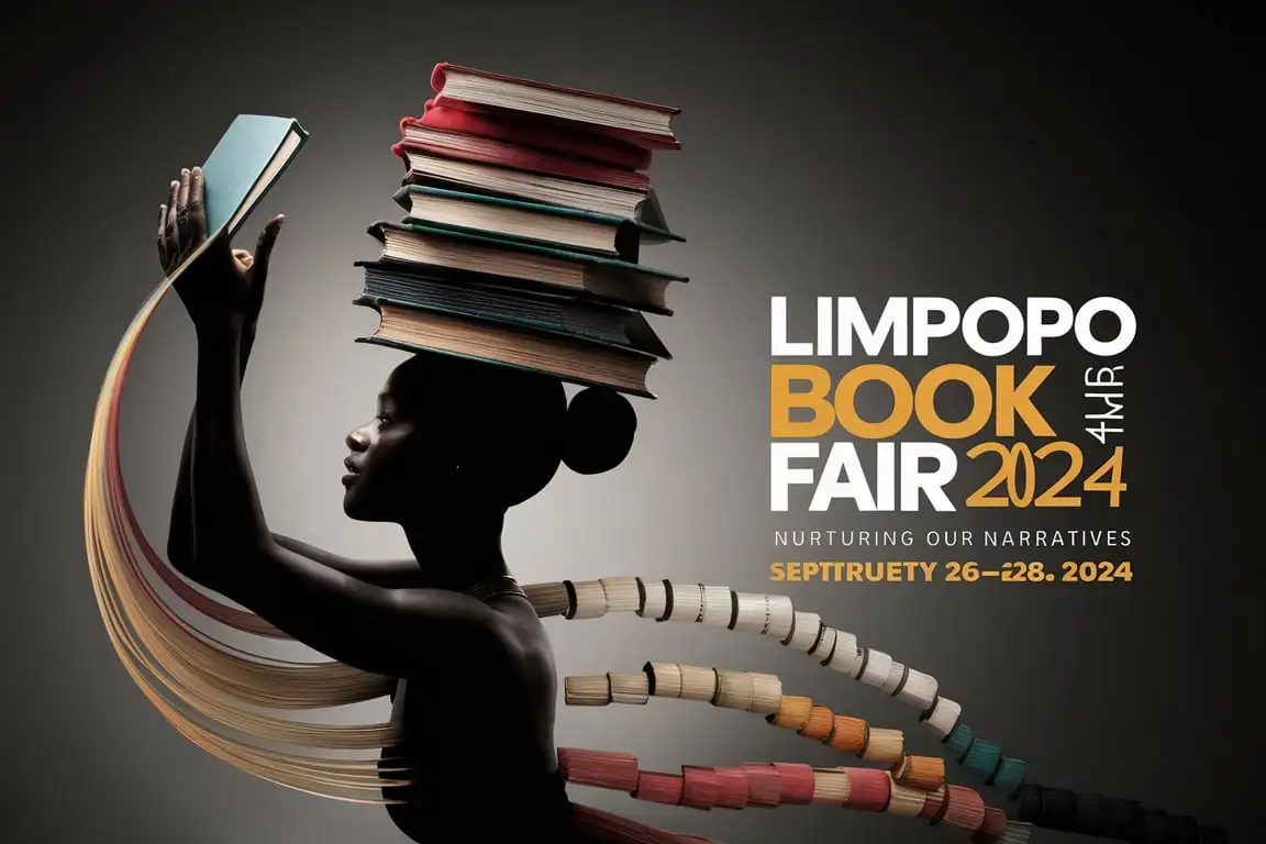 Illustrated Poster for Limpopo Book Fair 2024 African Woman Carrying Colorful Books