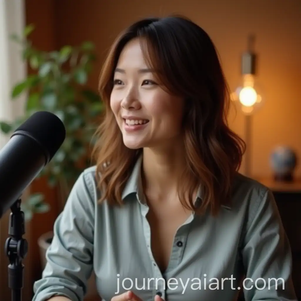 Asian-Woman-Podcasting-in-Cozy-Professional-Studio-Setting