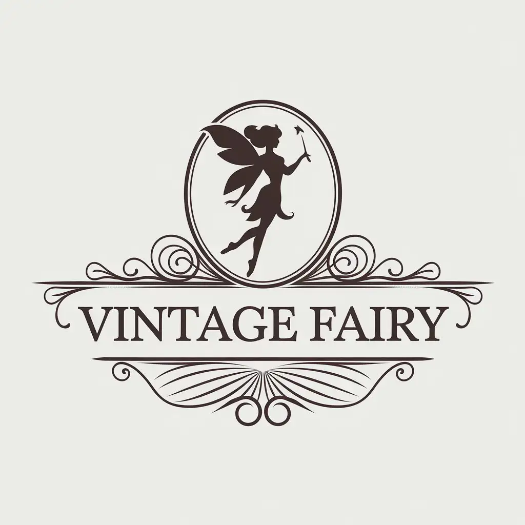 LOGO Design for Vintage Fairy Silhouette of a Fairy with Magic Wand on Clear Background