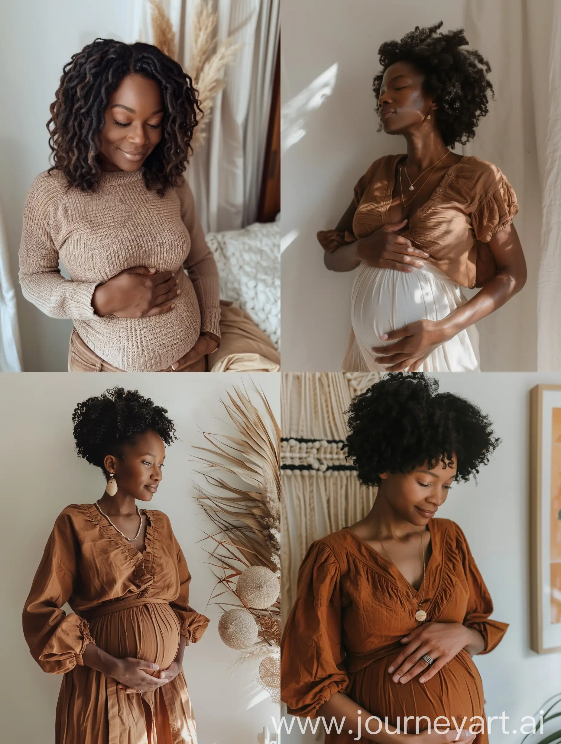 African-American-Middle-School-Teacher-Enjoying-Pregnancy-Natural-Beauty-in-Soft-Brown-Tones