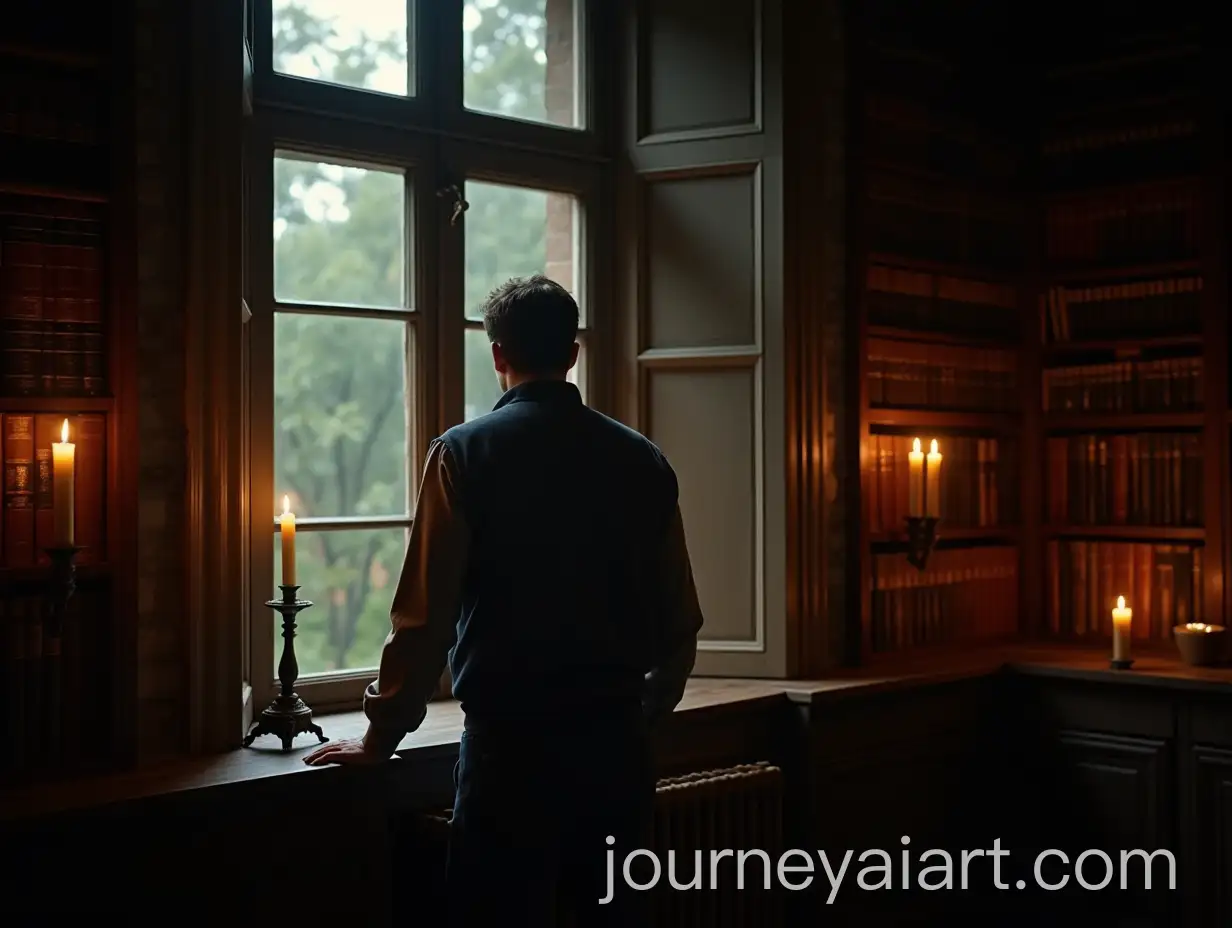 Contemplative-Man-Gazing-from-a-Vintage-Library-Window