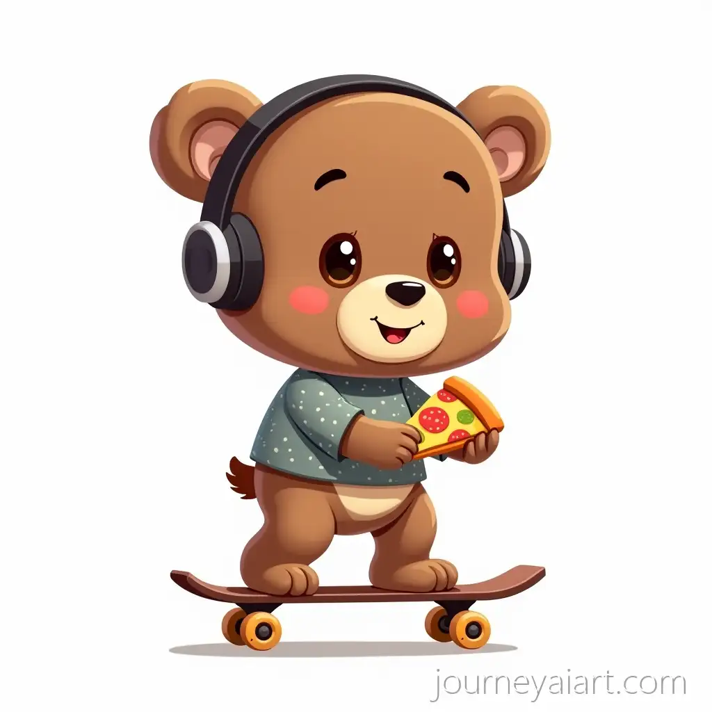 Cartoon-Brown-Bear-on-a-Skateboard-with-Pizza-and-Headphones-in-PolkaDot-Shirt