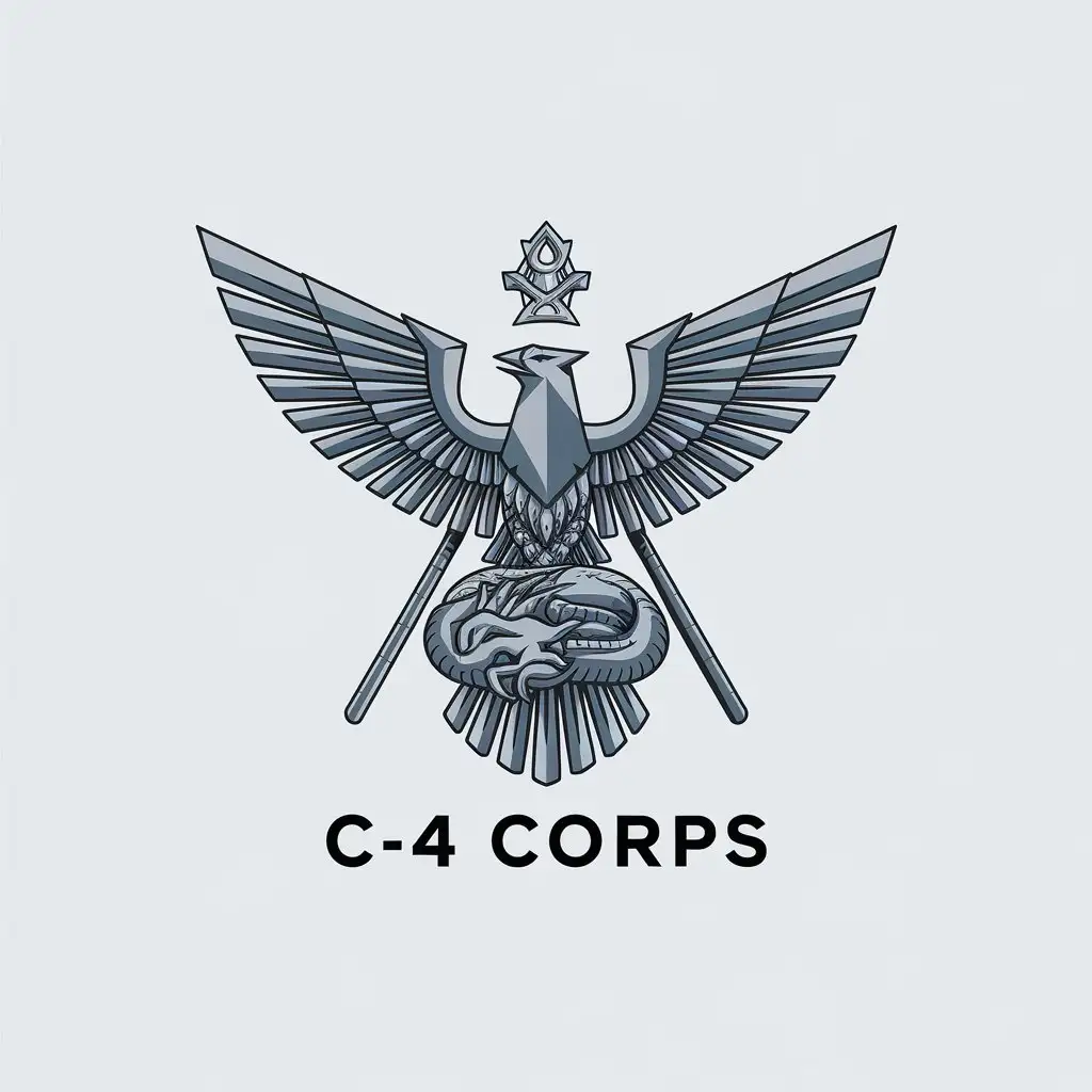 LOGO Design for C4 Corps Occult IceThunderbird Hydra and Magi Staff with Minimalist Style