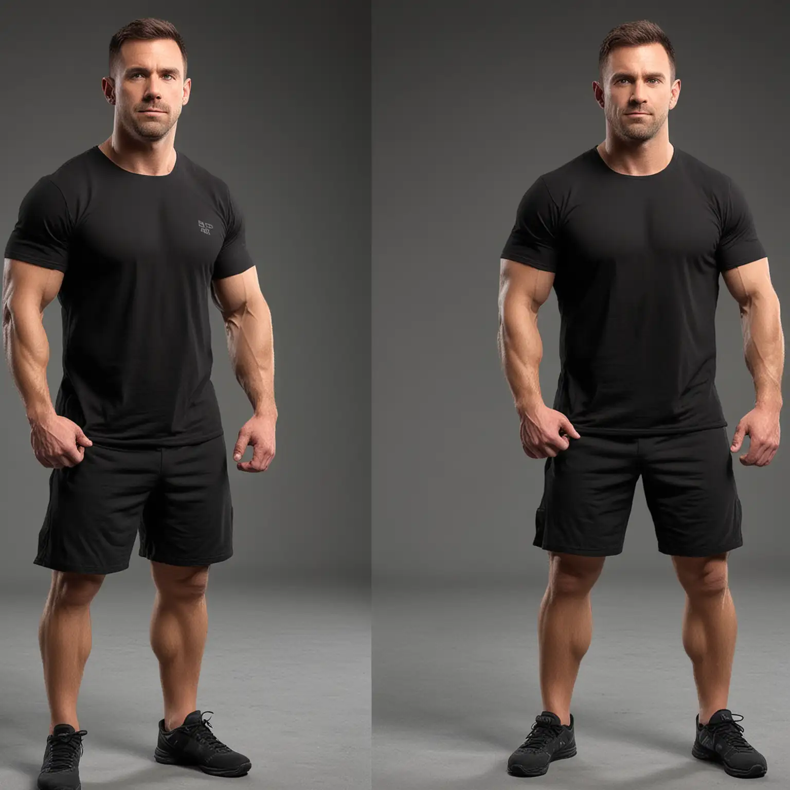 CrossFit Man in Black Plain TShirt Dynamic Views from Four Angles