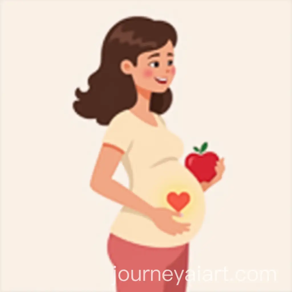Pregnant-Woman-Cradling-Belly-with-Red-Apple-and-Glowing-Heart-in-Soft-Pastel-Colors