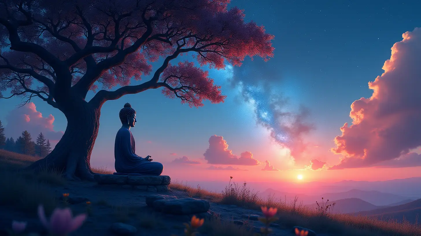 Serene Buddha Meditation Under Starlit Sky