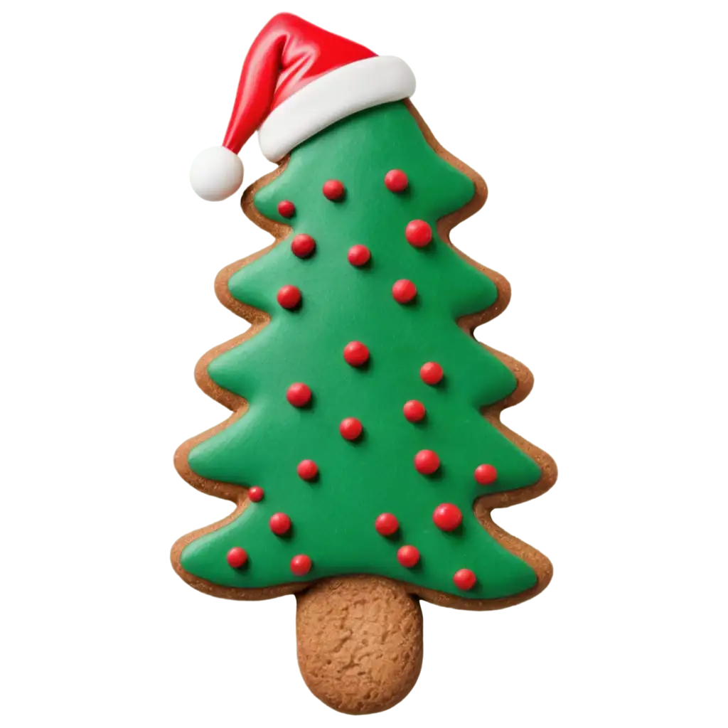 Hyperrealistic-Gingerbread-Cookie-Christmas-Tree-PNG-with-Santa-Hat-for-Festive-Designs