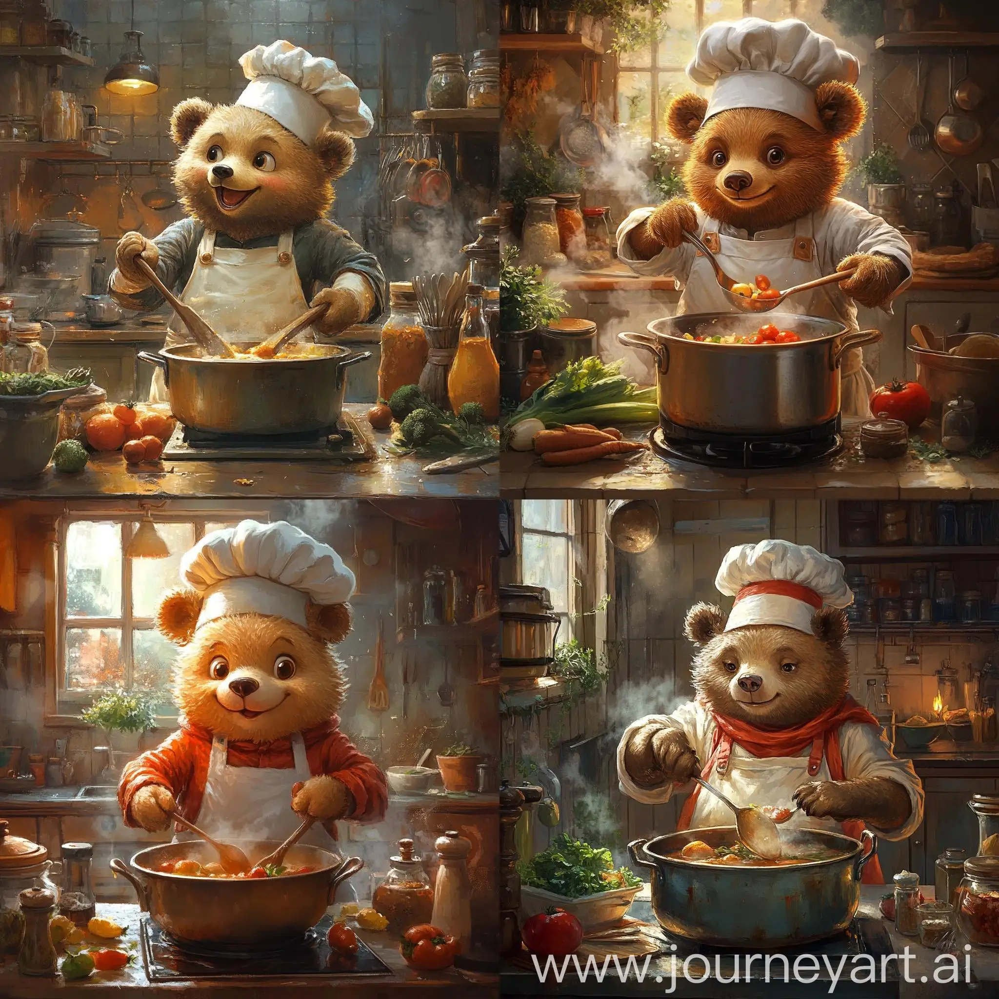 Friendly-Bear-in-Chefs-Hat-Mixing-Ingredients-in-Cozy-Kitchen