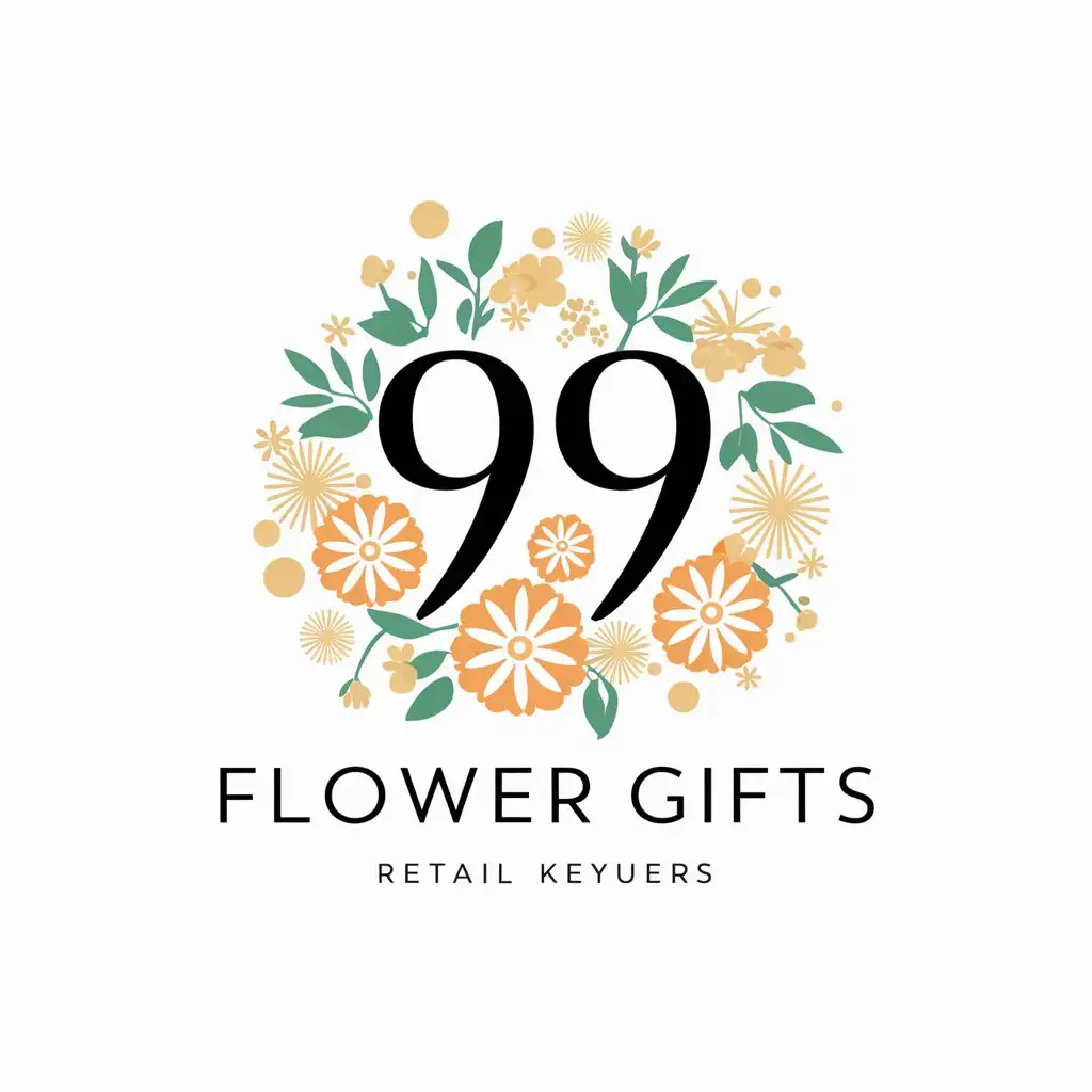 a vector logo design,with the text "99 Flower Gifts", main symbol:99, Flower,complex,be used in Retail industry,clear background