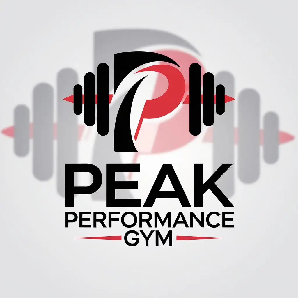 LOGO Design for Peak Performance Gym Fitness Icon with Dumbbell Integrated with Letter P in Black Red and White