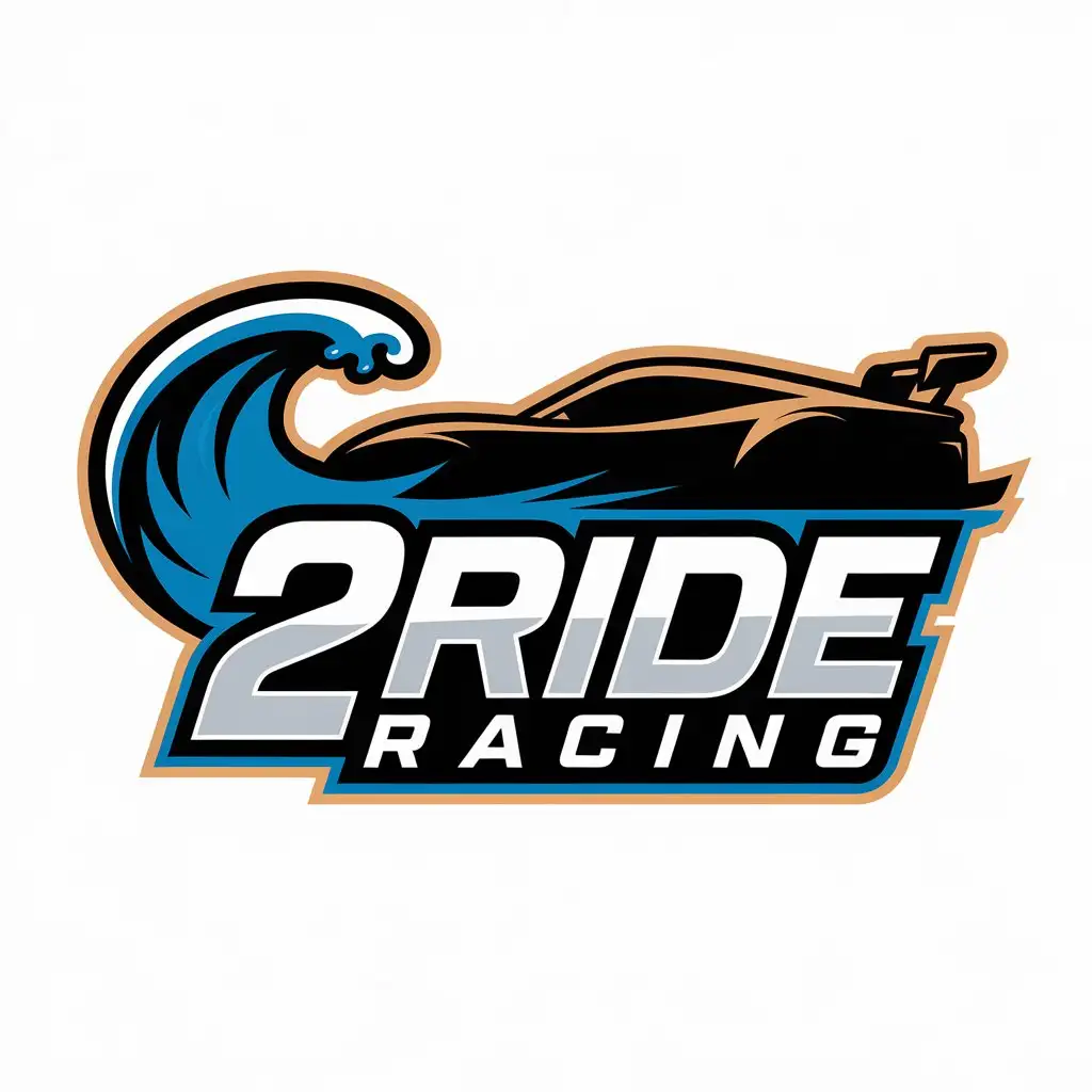 LOGO Design for 2RIDE Racing Mojave Sand Black with Race Car Silhouette and Ocean Wave