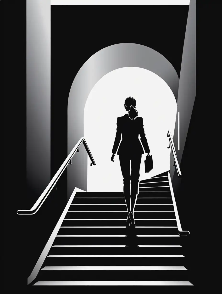 Vector Illustration of Female Manager Climbing Stairs