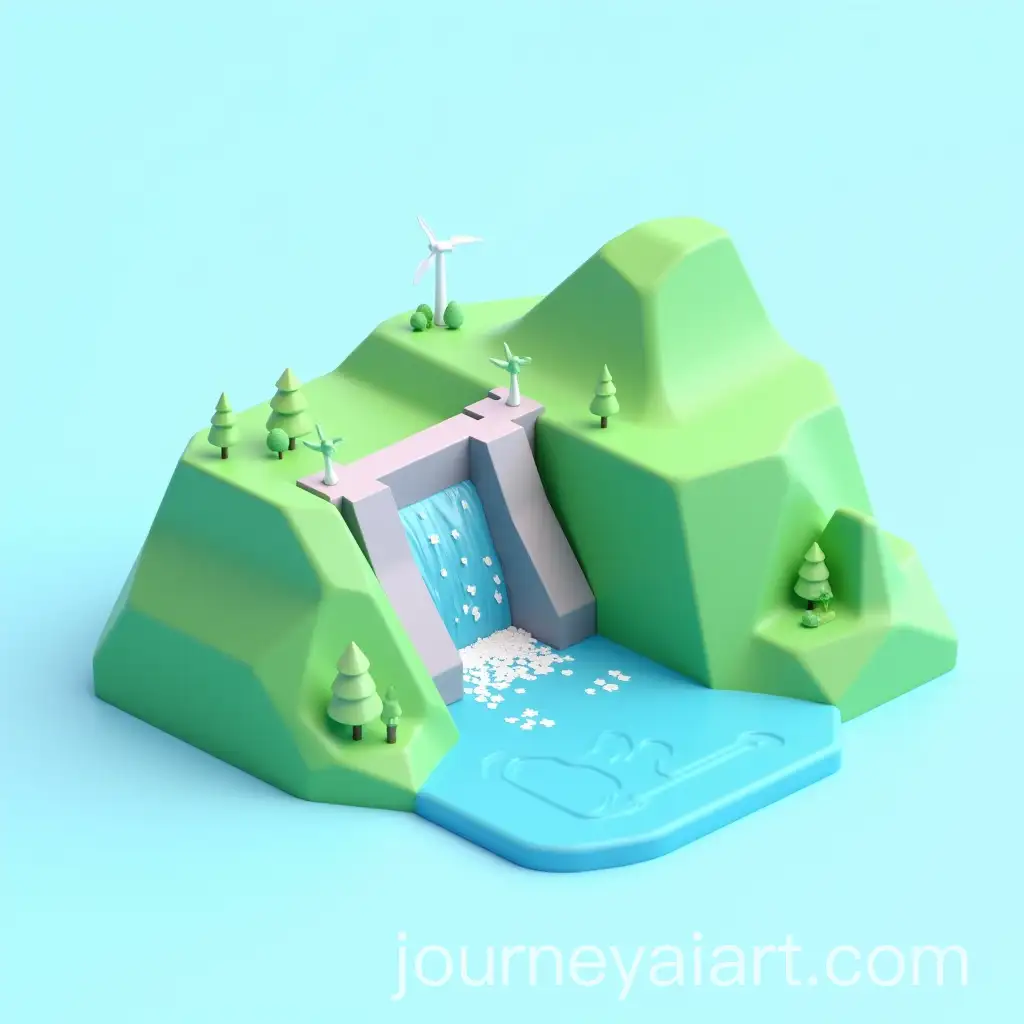 Isometric-3D-LowPoly-Hydro-Electric-Dam-Depiction-Over-Green-Field