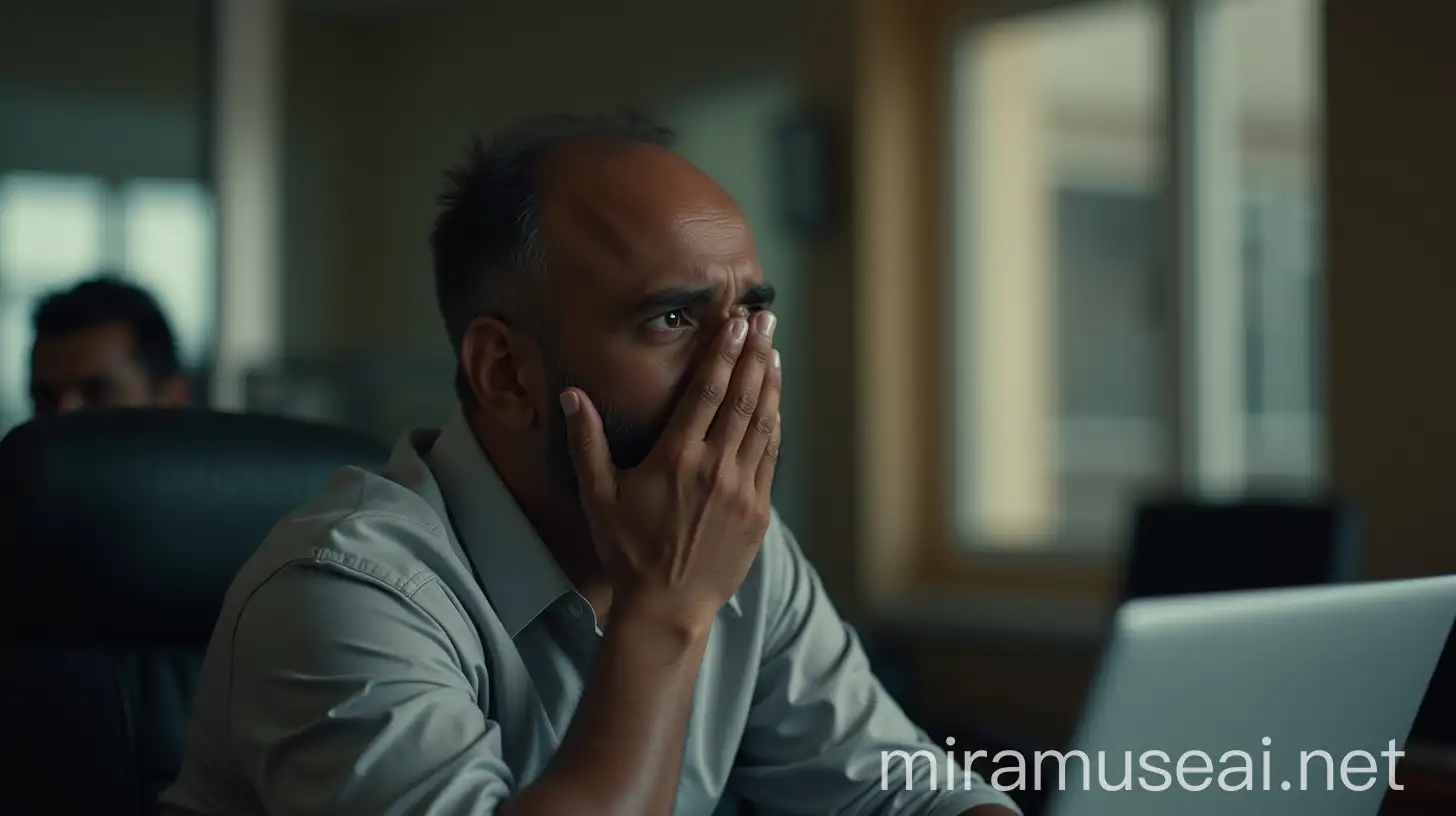 Indian Man Crying at Office in Hyper Realistic Style