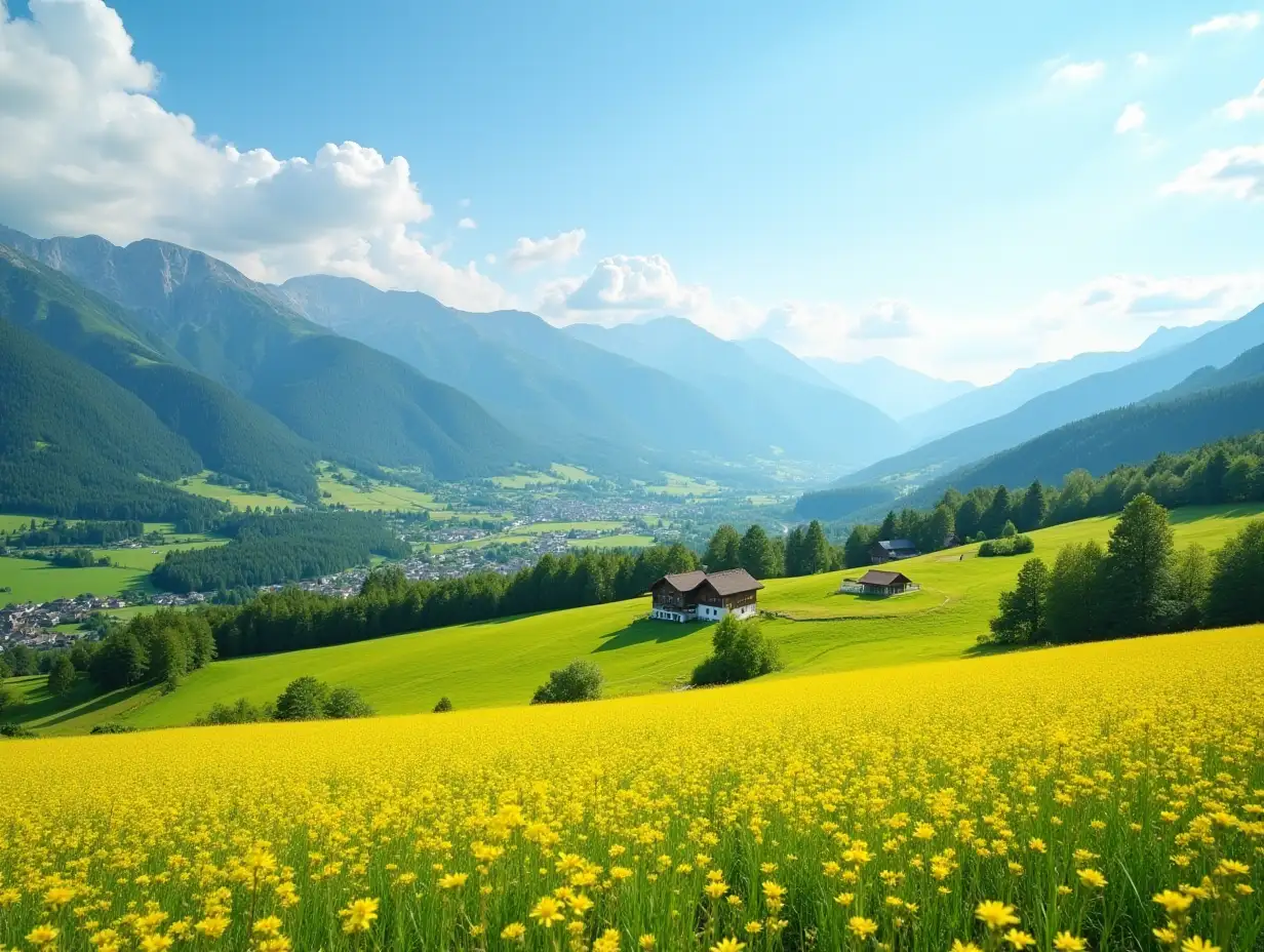 Summer time countryside panoramic landscape in Switzerland