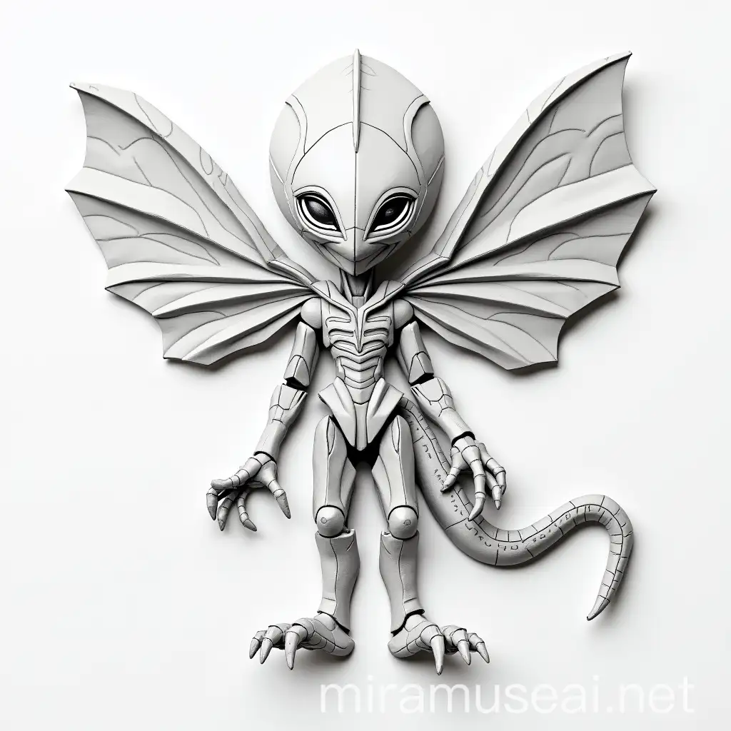 Detailed Origami Alien Stencil for Coloring