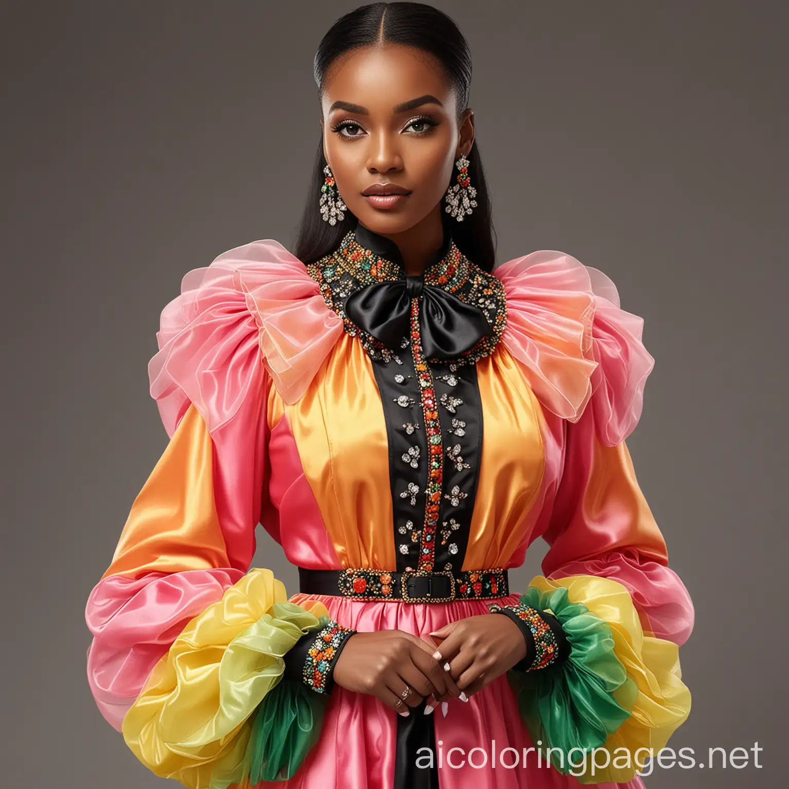 Elegant-Black-Lady-in-Extravagant-Organza-Suit-with-Satin-Bow