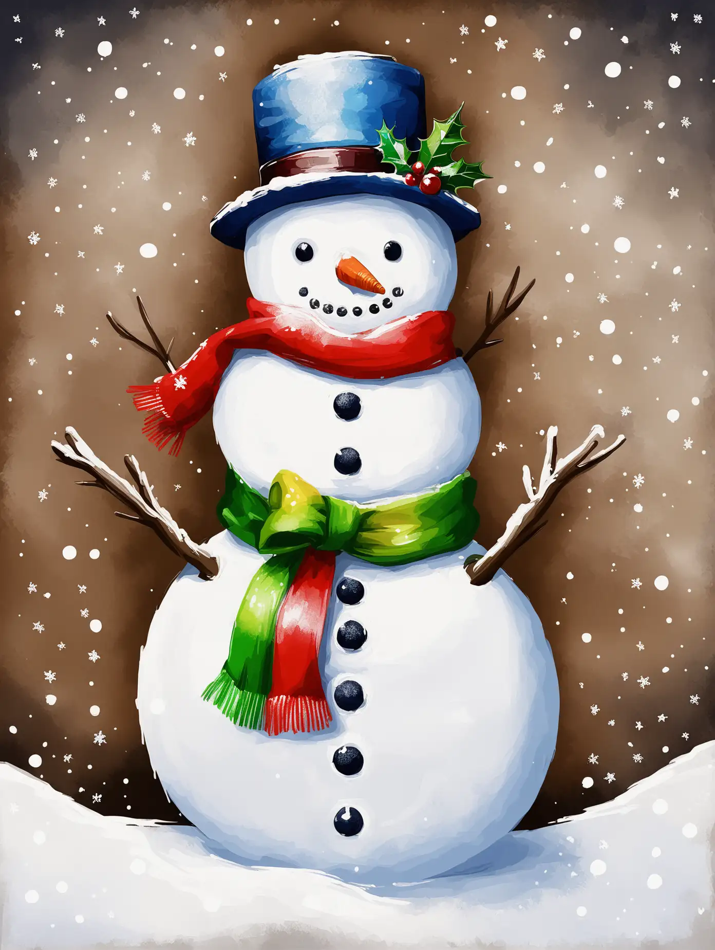 Festive Christmas Snowman Painting in Vibrant Colors