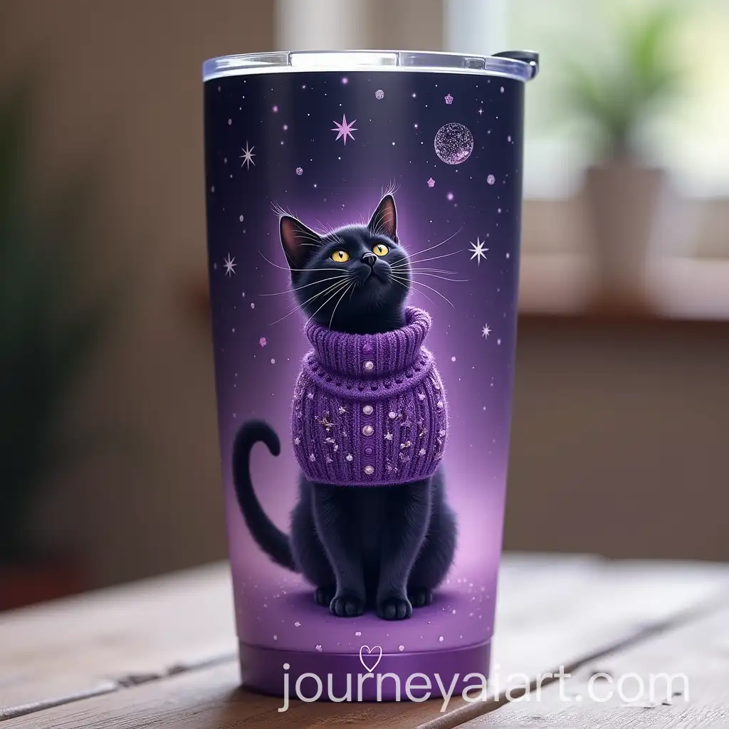 Purple-Gradient-Tumbler-with-Floating-Black-Cat-in-CrystalAdorned-Sweater