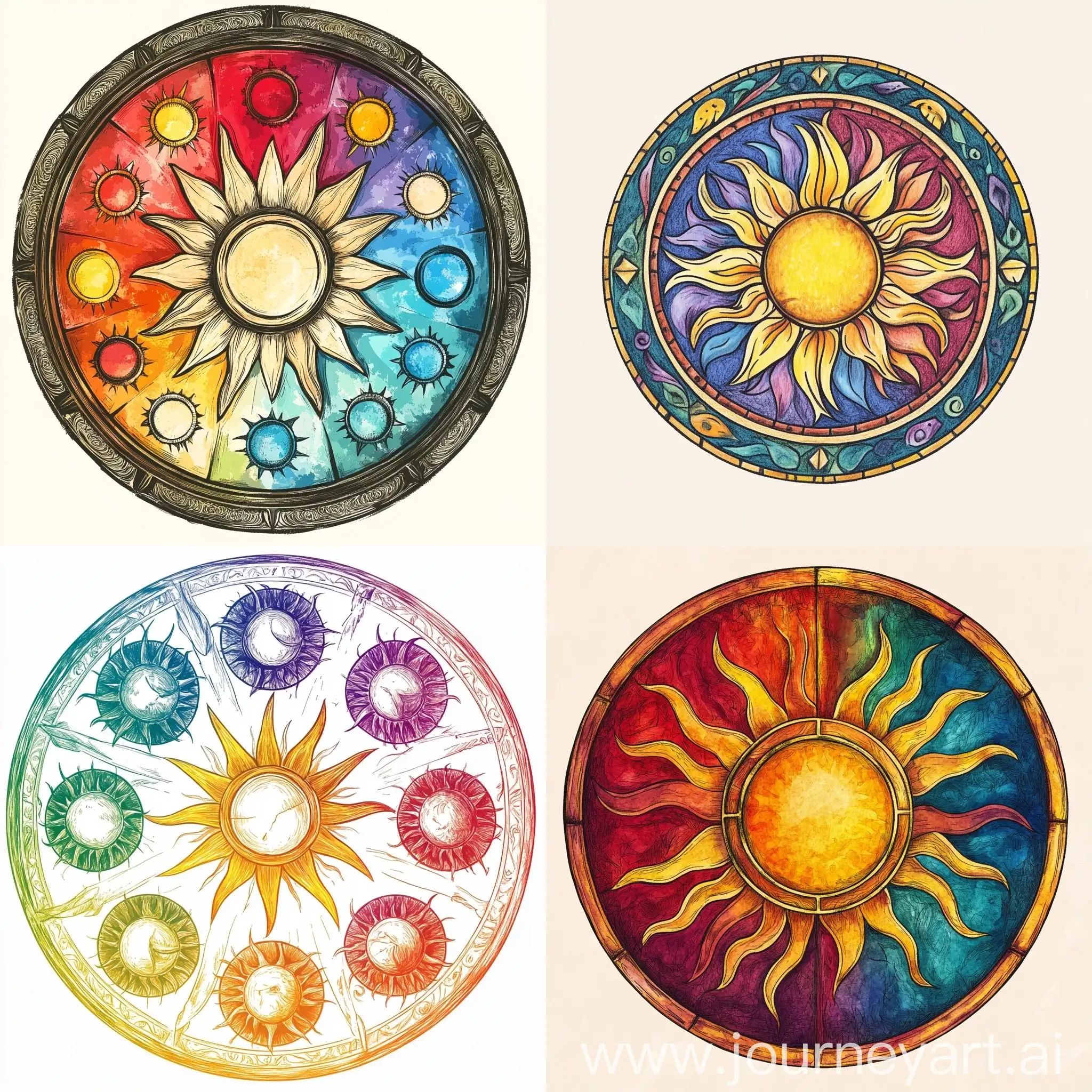 Colorful-Circular-Class-Badge-with-Suns-and-Elements-in-Simple-Pen-Drawing-Style