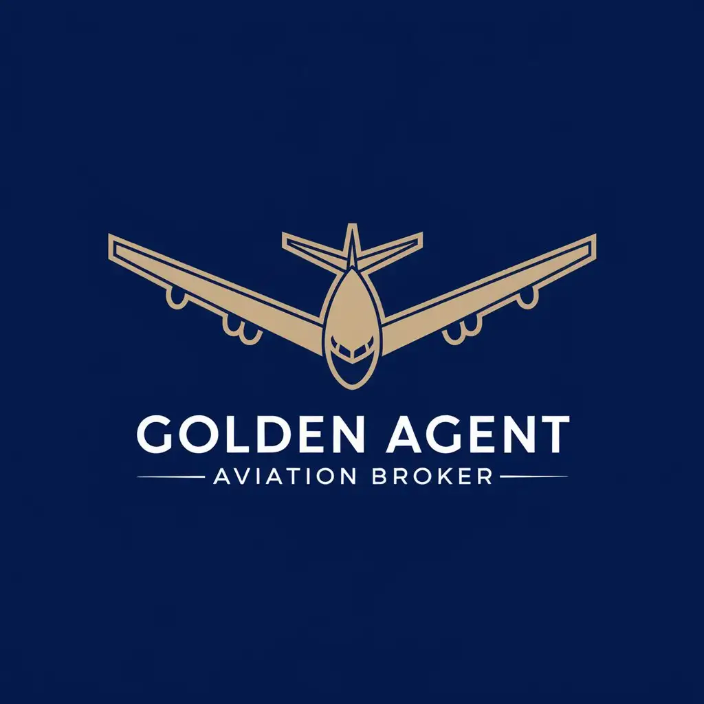 LOGO Design for Golden Agent Aviation Broker Modern Gold and Black with Airplane Symbol