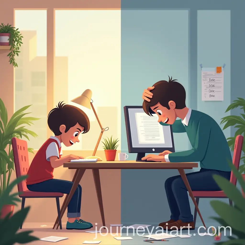 Parent-and-Child-Learning-Together-Joy-and-Fatigue-in-Contrast