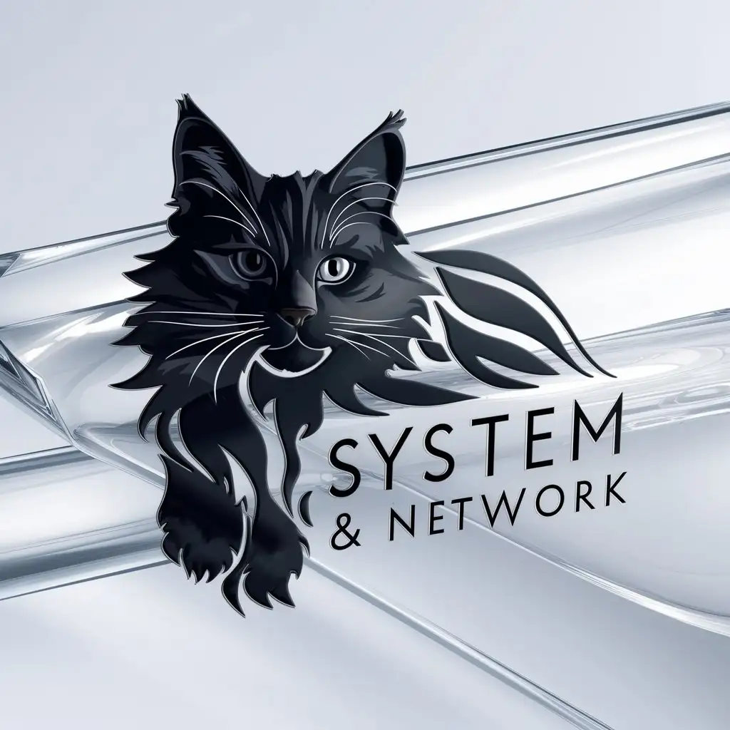 a logo design,with the text "System&Network", main symbol:black cat mainecoon,complex,clear background