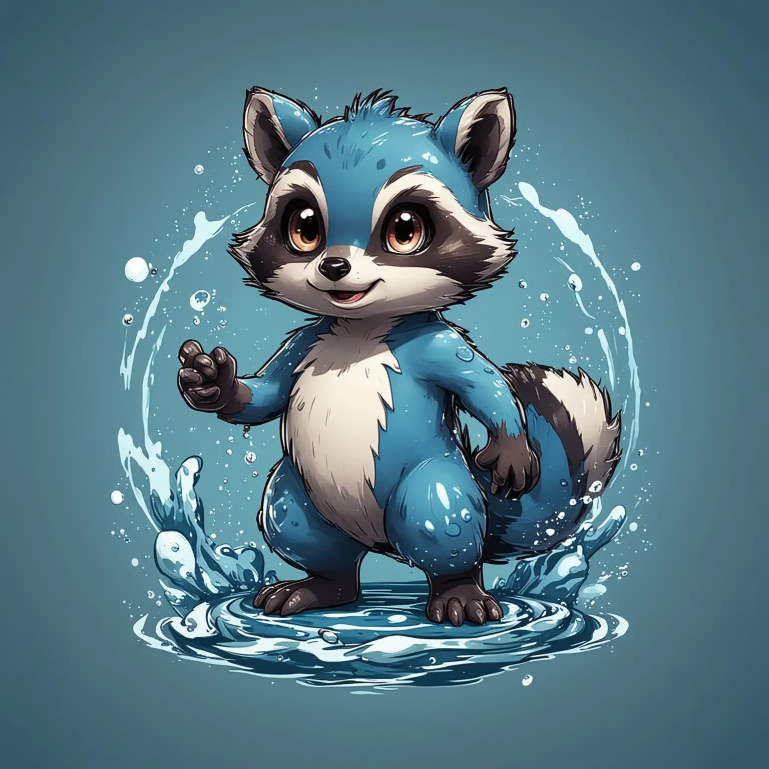 Cartoon Water Raccoon in Pokemon Style