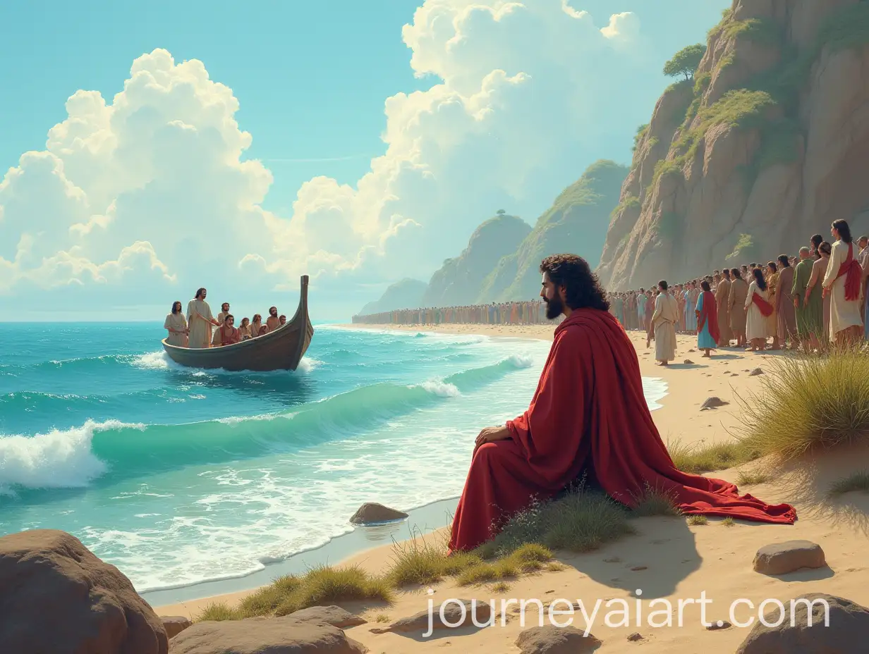 Jesus-Teaching-by-the-Sea-with-Multitudes-Gathering