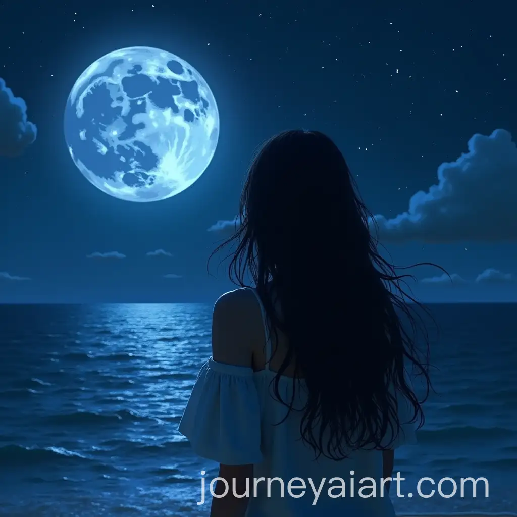 Girl-with-Black-Hair-Under-a-Full-Moon-by-the-Blue-Sea