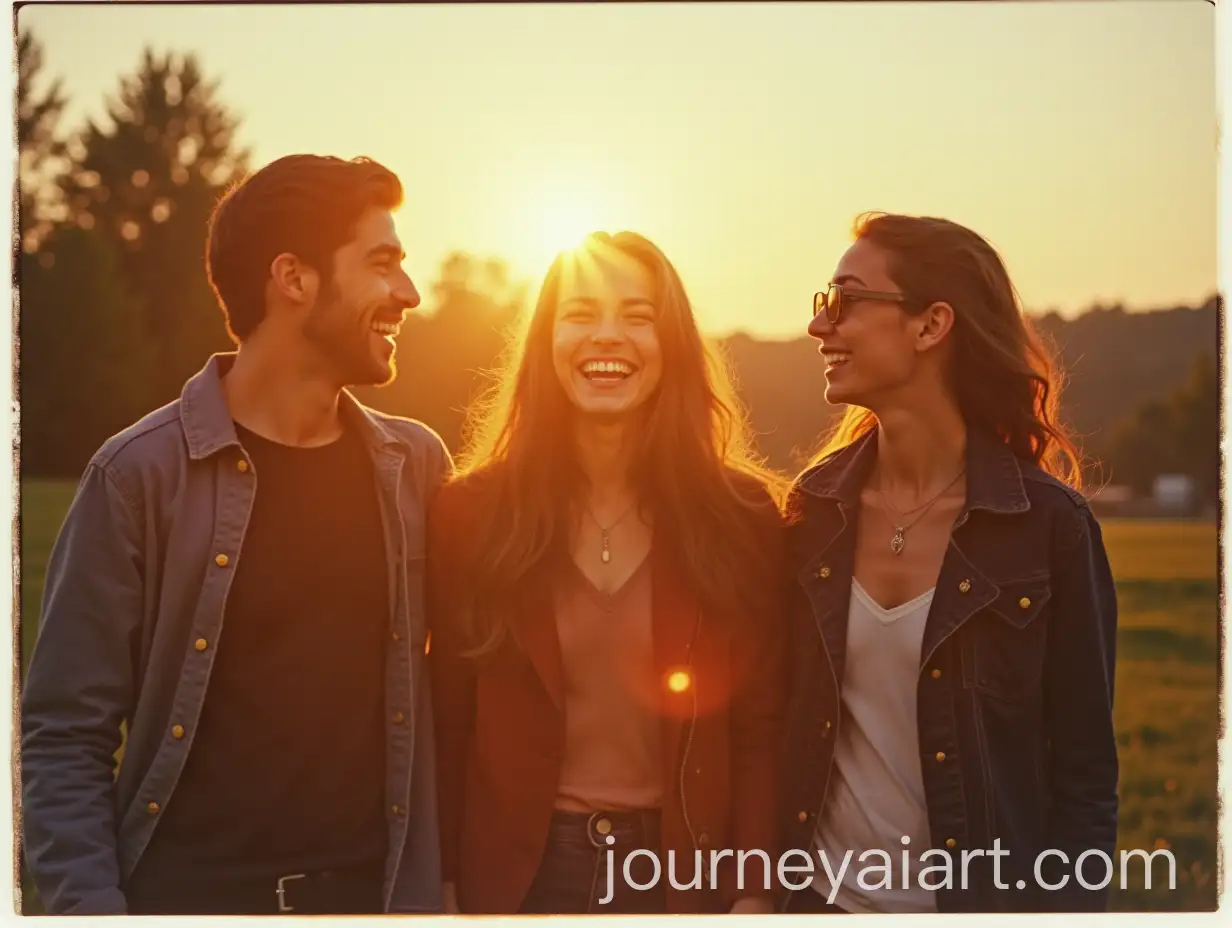 Students-Laughing-and-Having-Fun-in-Golden-Hour-Light-with-Polaroid-Style-Photography
