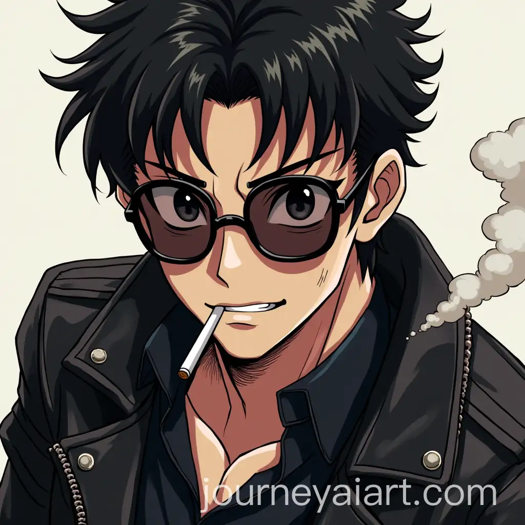 Bosozoku-Male-with-Rockabilly-Hair-Smoking-Cigarette-in-Leather-Jacket