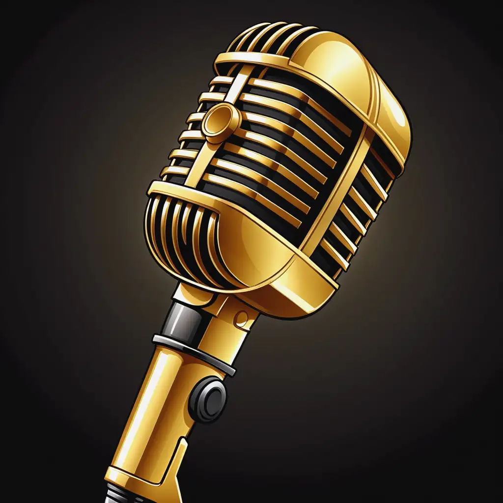 Cartoon Golden Microphone Singing Performance