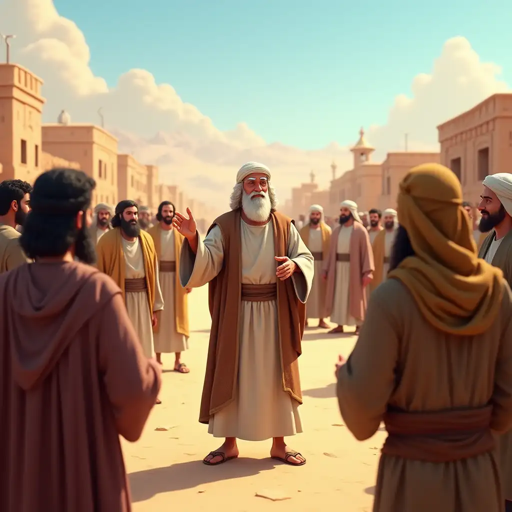 Prophet-Noah-Pleading-with-Dismissive-Crowd-in-Desert-Village