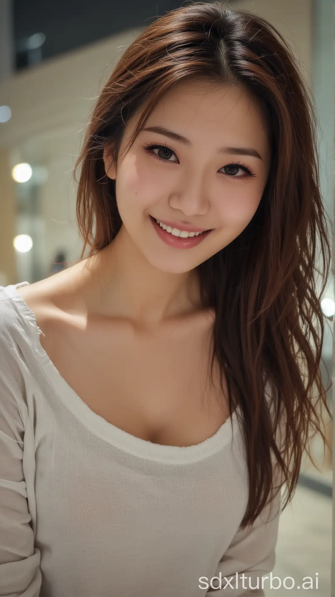 Chinese-Beauty-with-Sweet-Smile-in-Casual-Clothing-at-Night-in-Mall