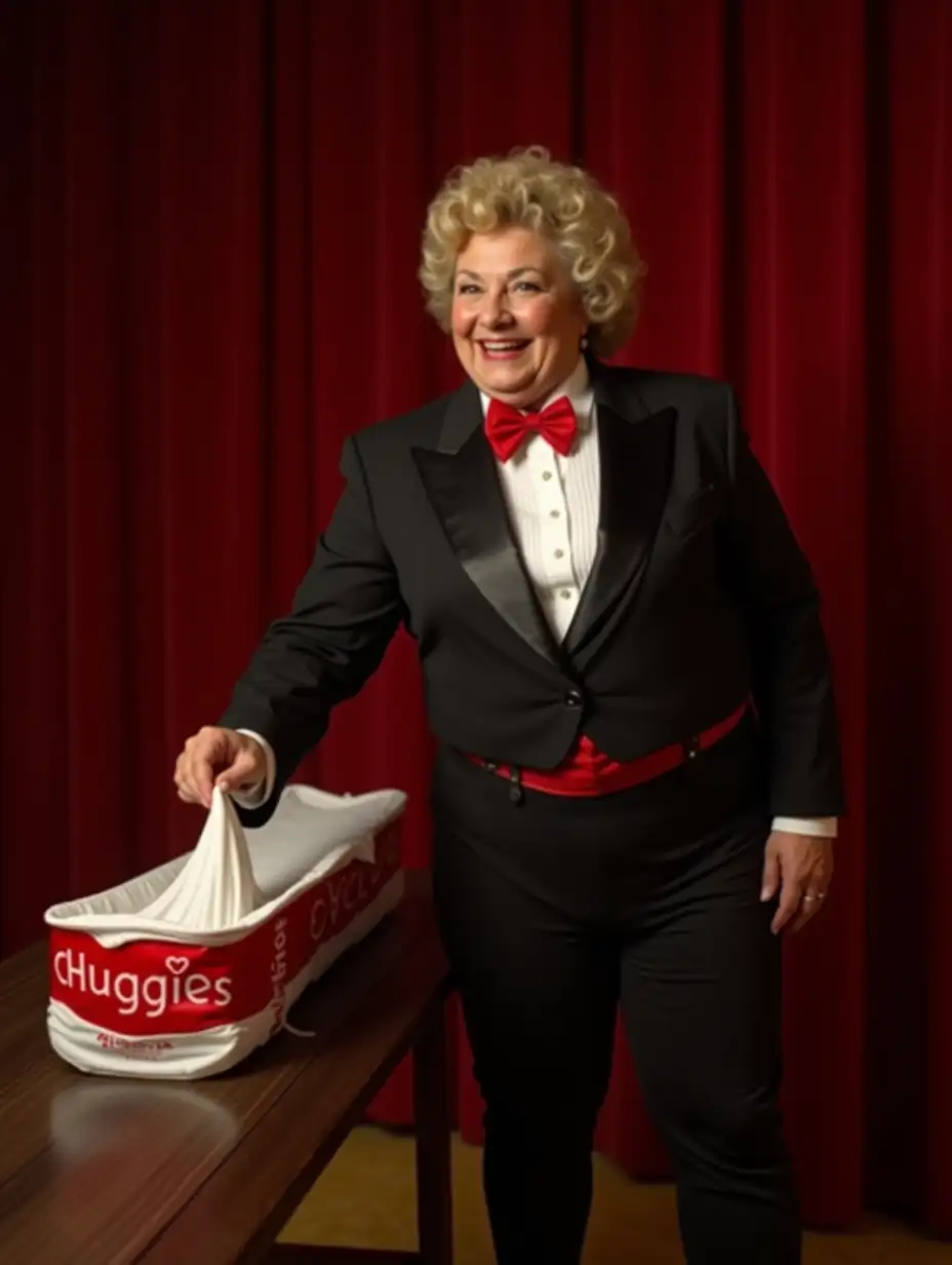 Caucasian-Woman-in-Formal-Tuxedo-Preparing-Diaper-for-Magic-Show-on-Stage