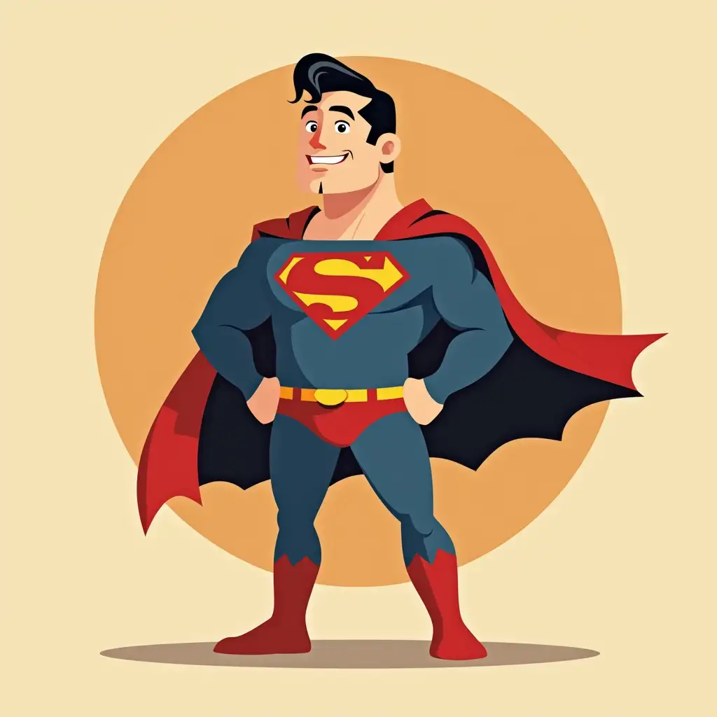 Dc comics superman in a minimalist vector art style, clean lines, bold shapes, simple color palette