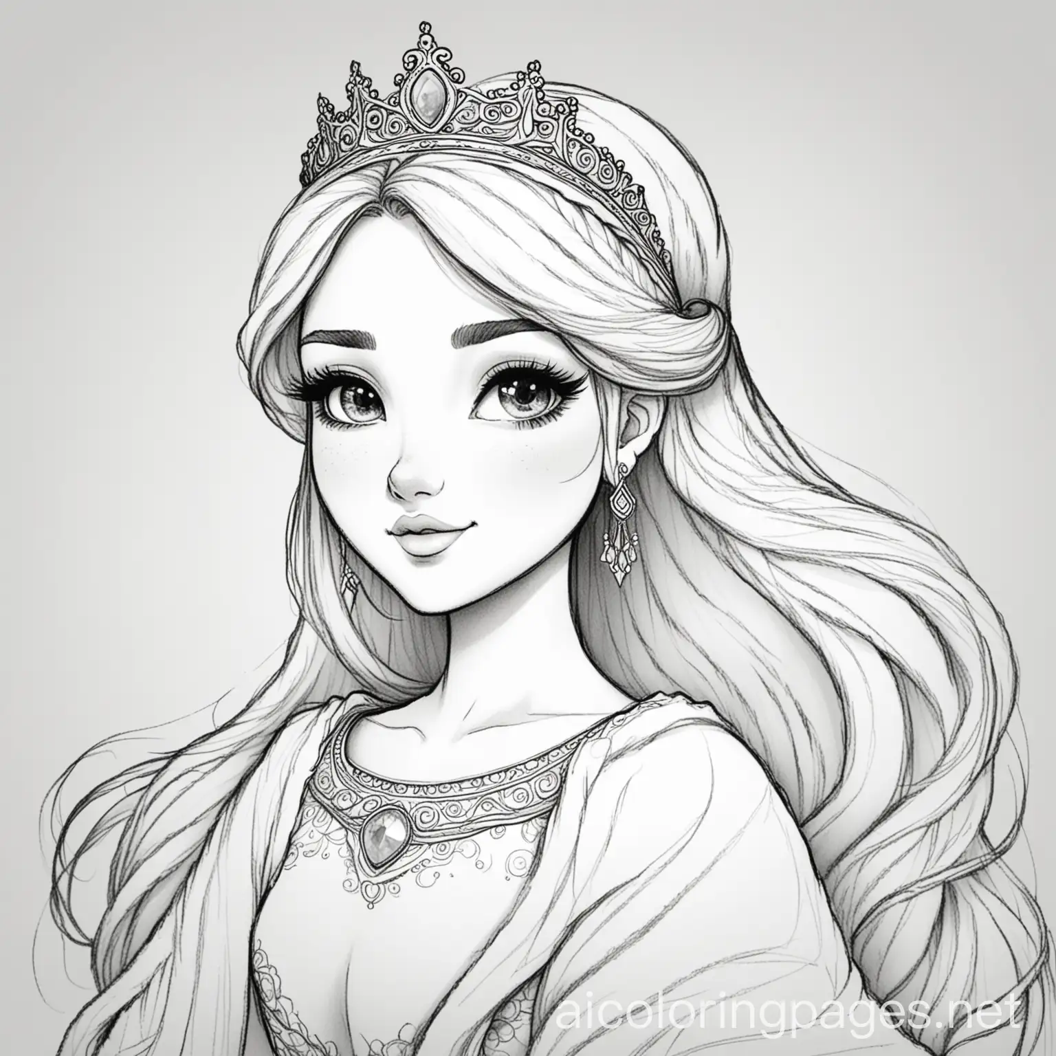 Super-Thick-Princess-Coloring-Page-in-Black-and-White