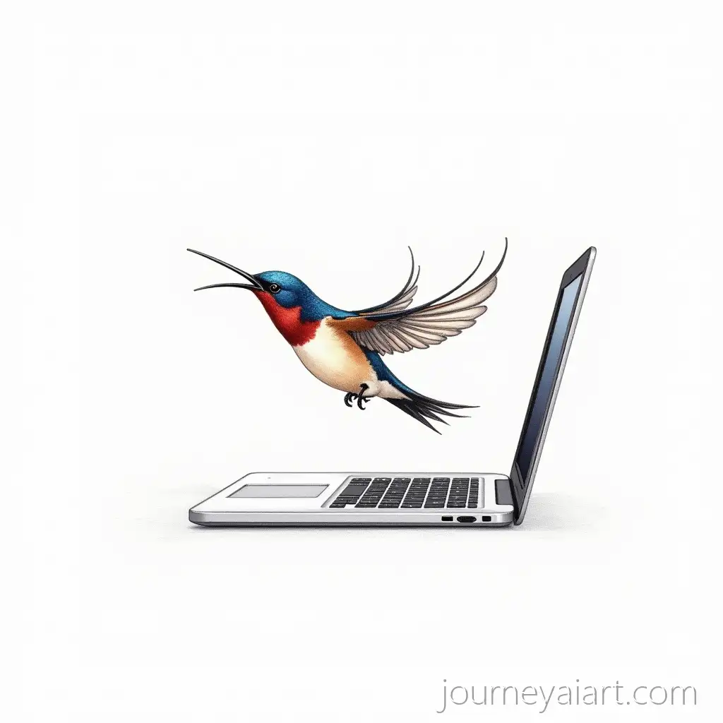 AI-Art-Prompt-ExpansionSwallow-Bird-Programming-on-Laptop-in-Color-Pencil-Art-Style