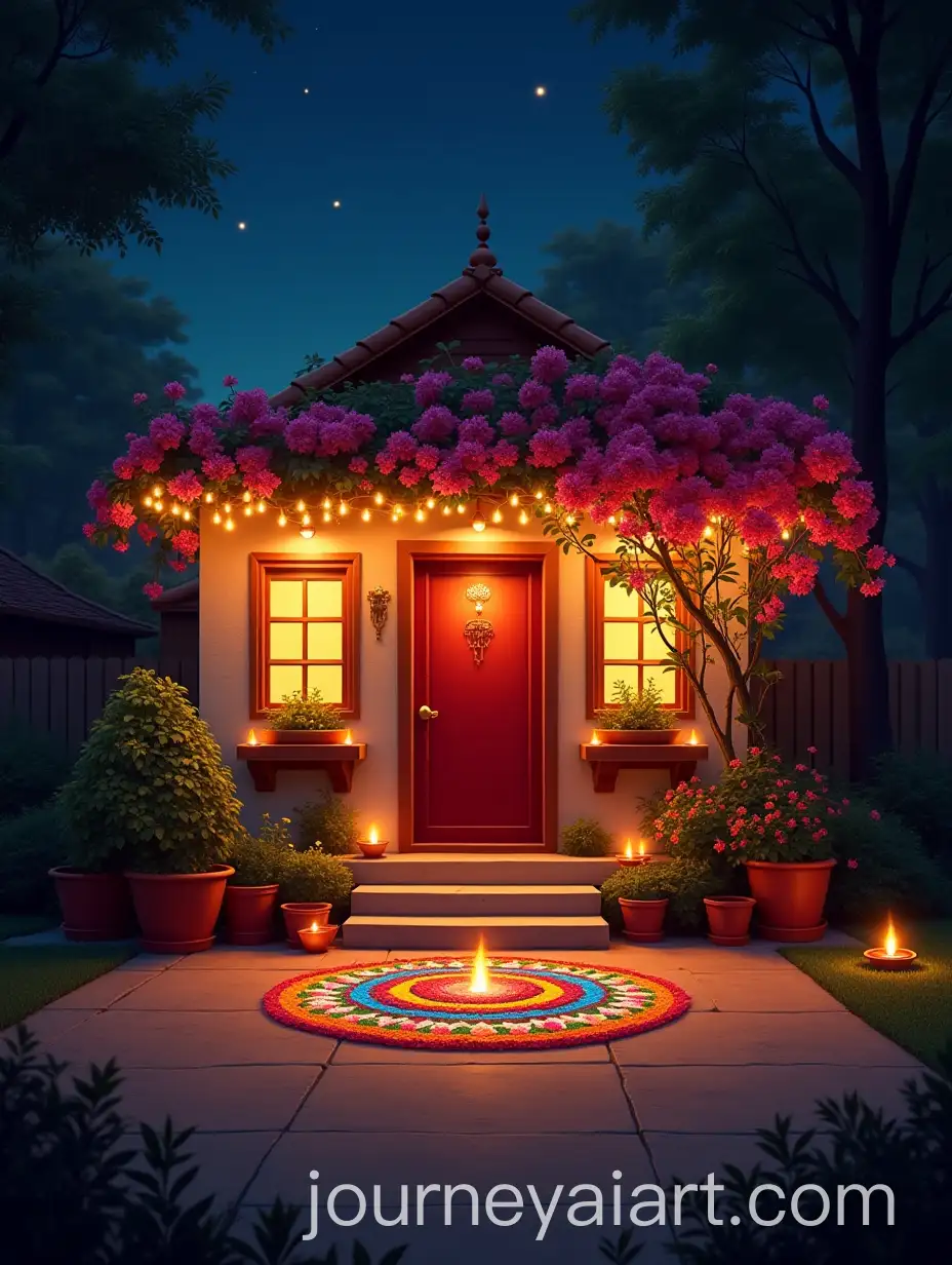 Diwali-Night-A-Festively-Adorned-Hut-Under-Starry-Skies