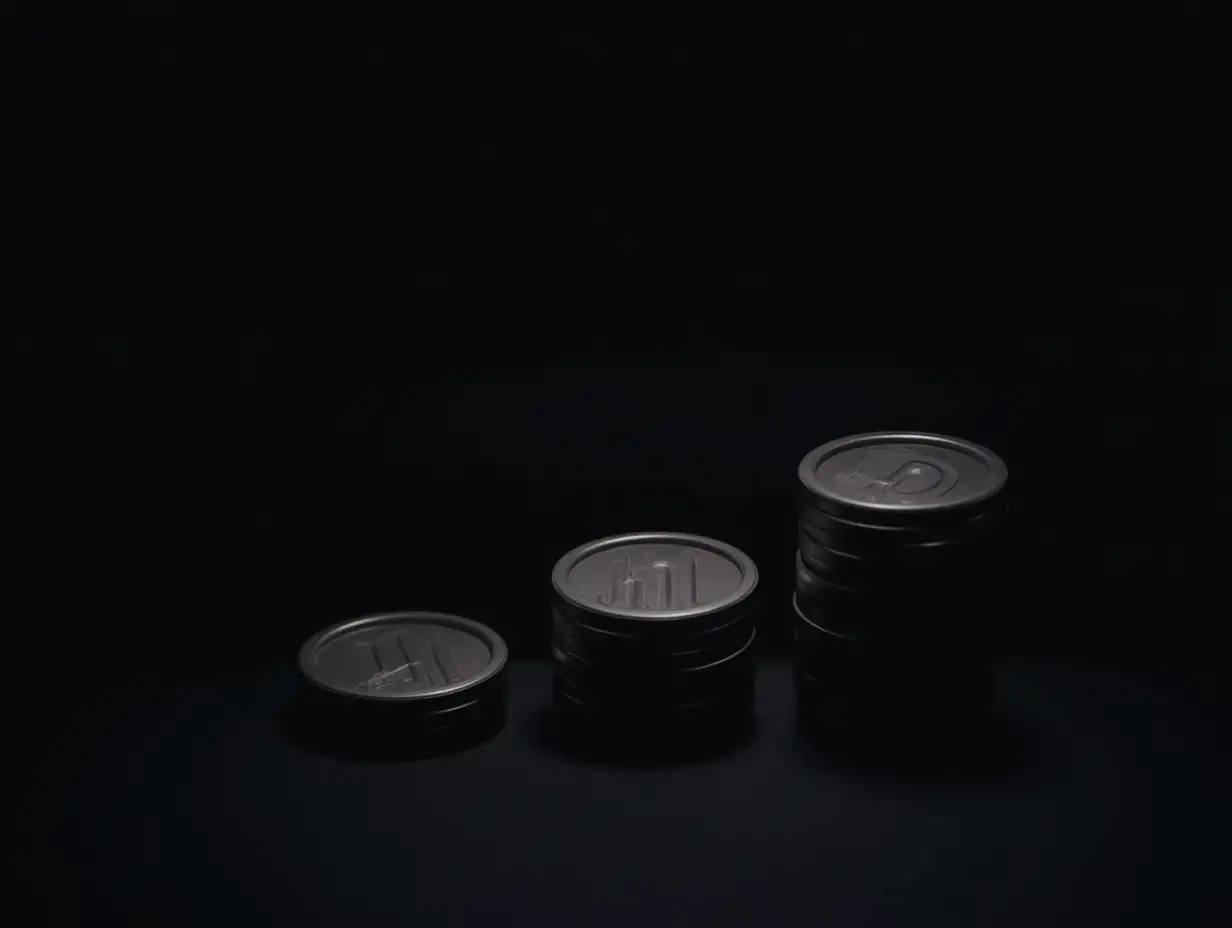 black blockchain background, coins growth icons semi-transparent