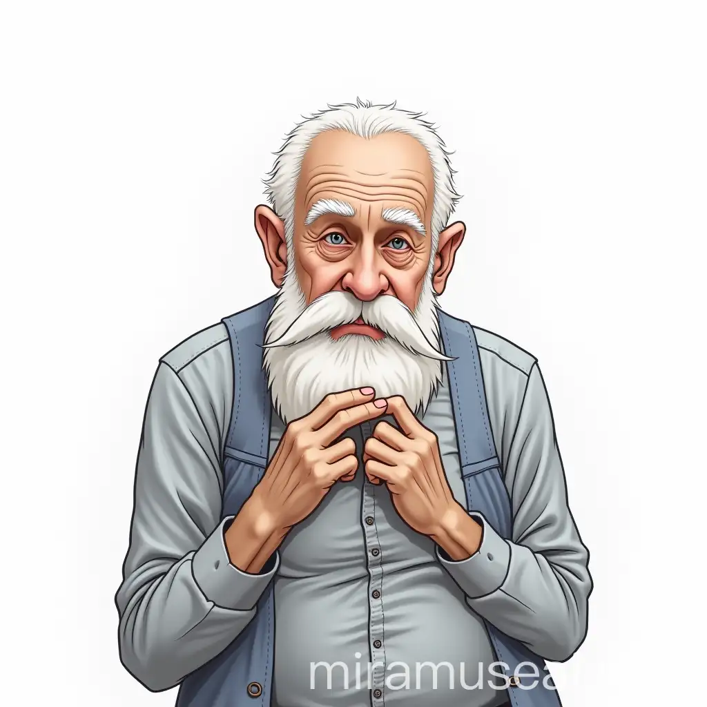 Comic Depiction of an Old Grandfather Reflecting on Regrets