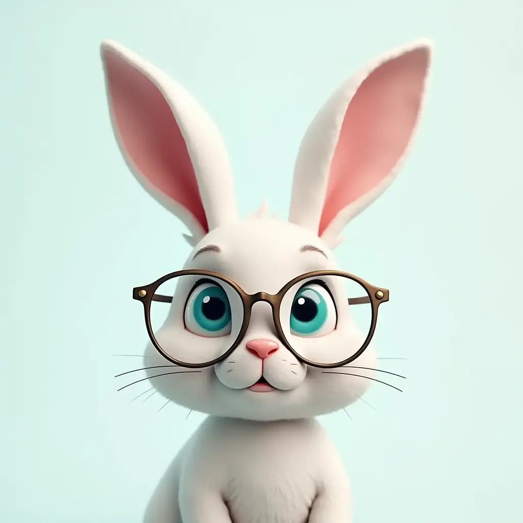 white rabbit with turquoise eyes and glasses