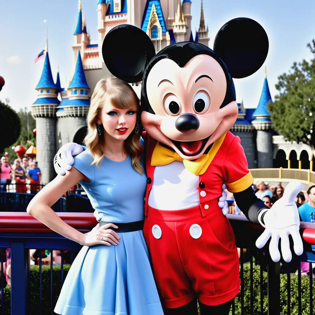 Taylor Swift at disneyworld with Mickey Mouse