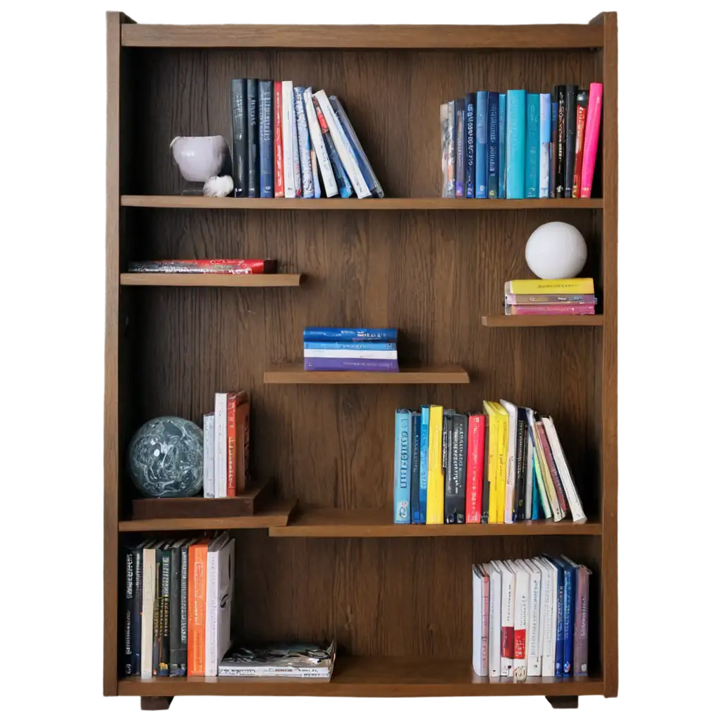 shelf furniture full of books and bedroom stuff